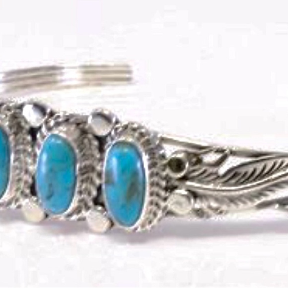 Navajo Silver & Turquoise Bradelet By Darrell Mor… - image 3